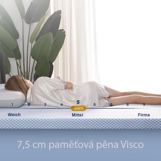 Gelová matrace Duan 7,5 cm z paměťové pěny Topper, krycí Premium Soft Cooling Sleep, protiskluzový design